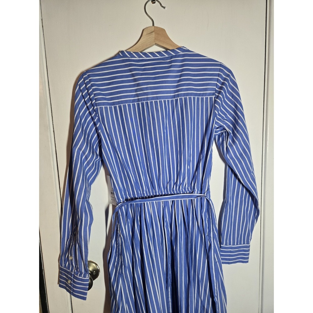 Free Assembly Sz Xs 0/2 Long Slv Pleated Blue White Midi Shirt Dress Belted NWT - Picture 4 of 5